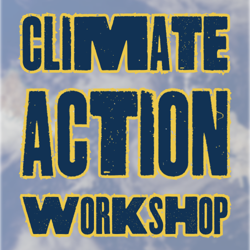 a background image of a partly cloudy sky with the words CLIMATE ACTION WORKSHOP in the foreground