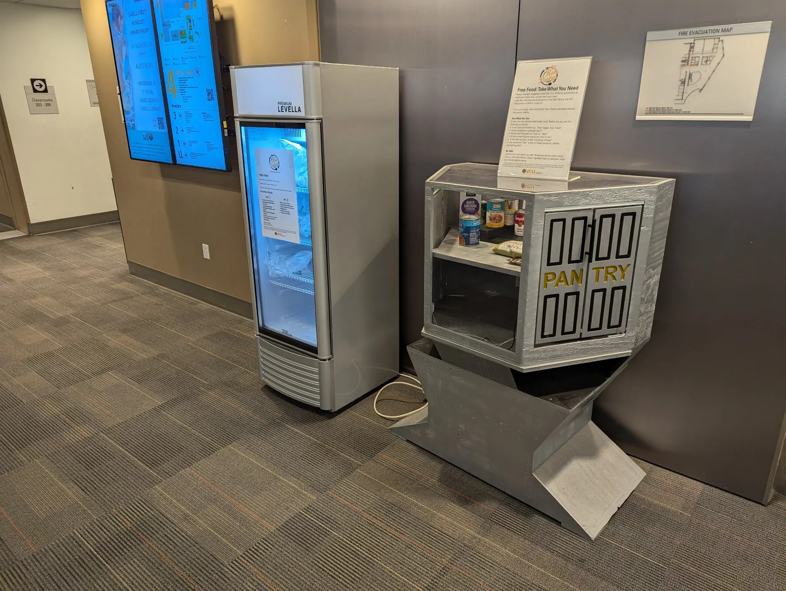 The Ram Fridge and Little Ram Pantry on the second floor of Cabell Library.