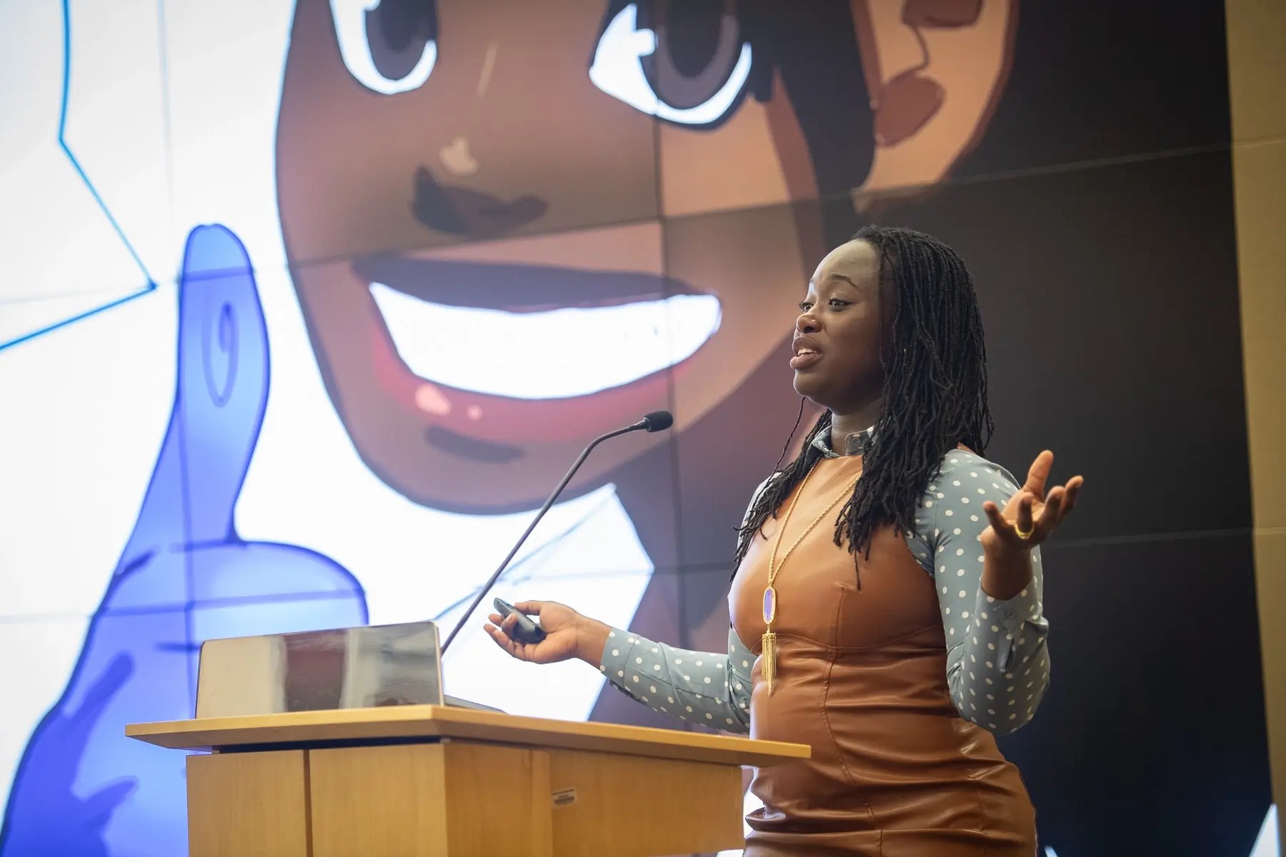 Shirlene Obuobi speaking at her lecture.