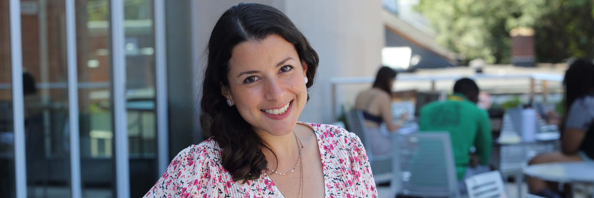 Monica Jimenez Sablich on the terrace at James Branch Cabell Library.