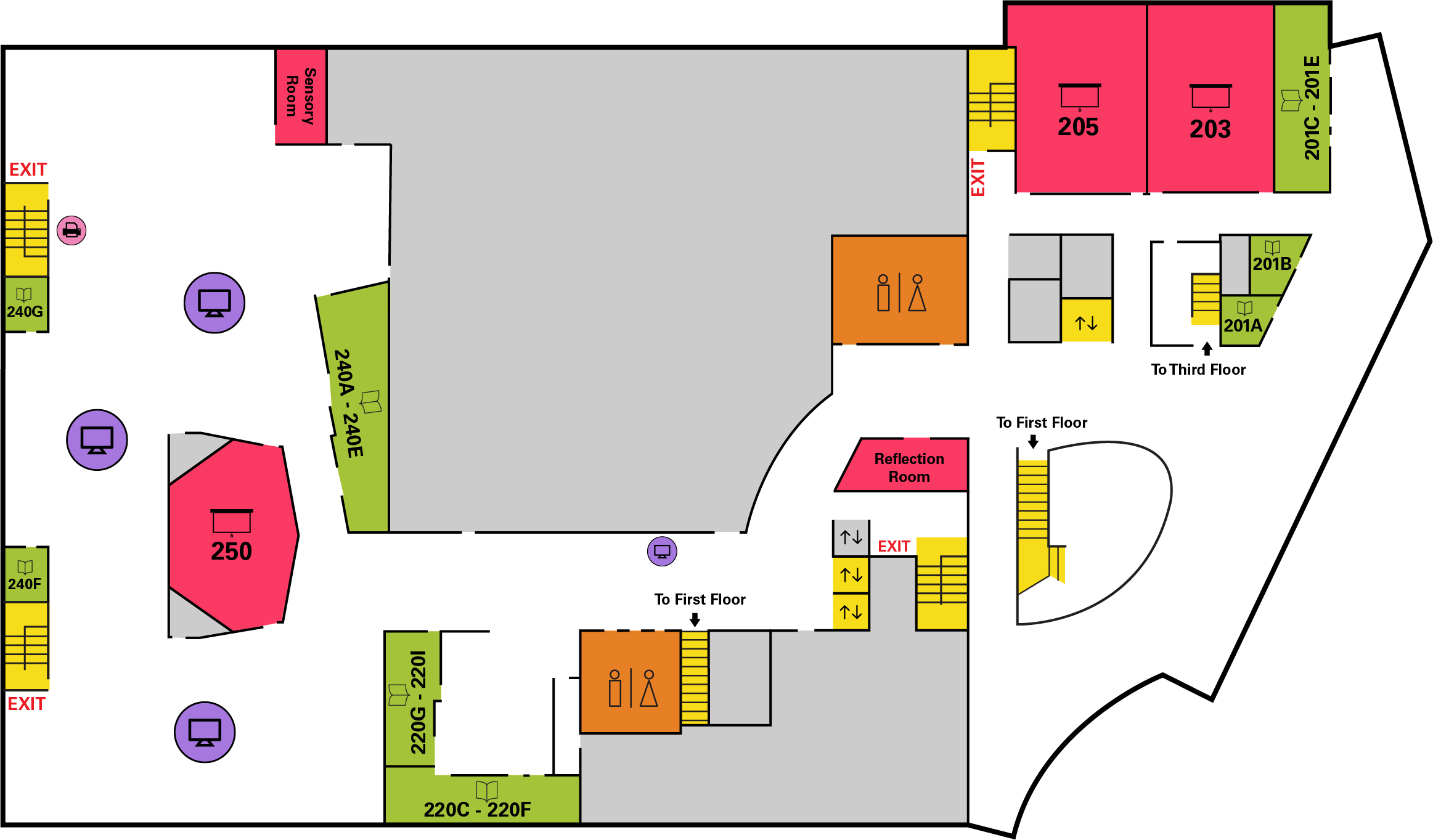Floor map of the second floor of Cabell Library